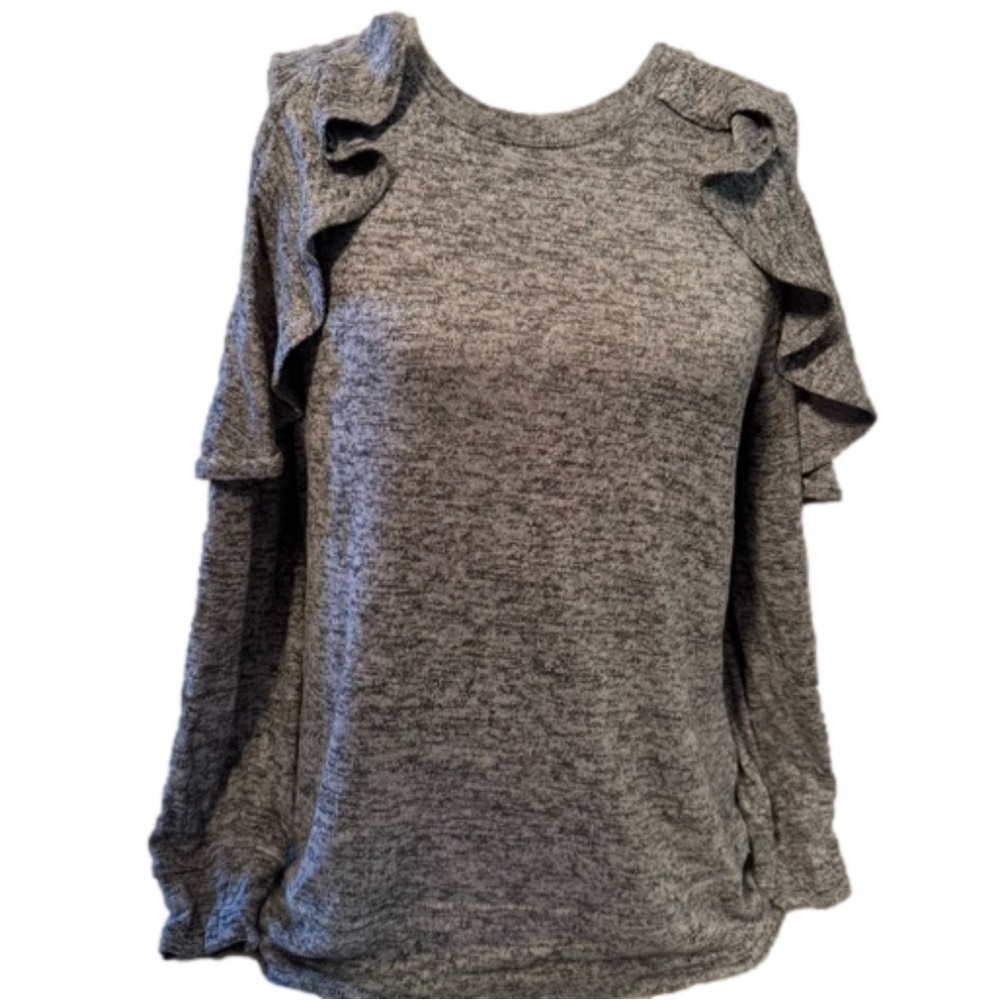 Diane Gilman Gray Cold Shoulder Long Sleeve Top. Size XSmall. Ruffles. NWT